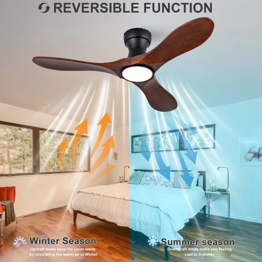 Ventilatore da soffitto 42 pollici con illuminazione e telecomando, 3 pale legno massello sagomate, 3CCT dimmerabile, 6 velocit¨¤ silenzioso