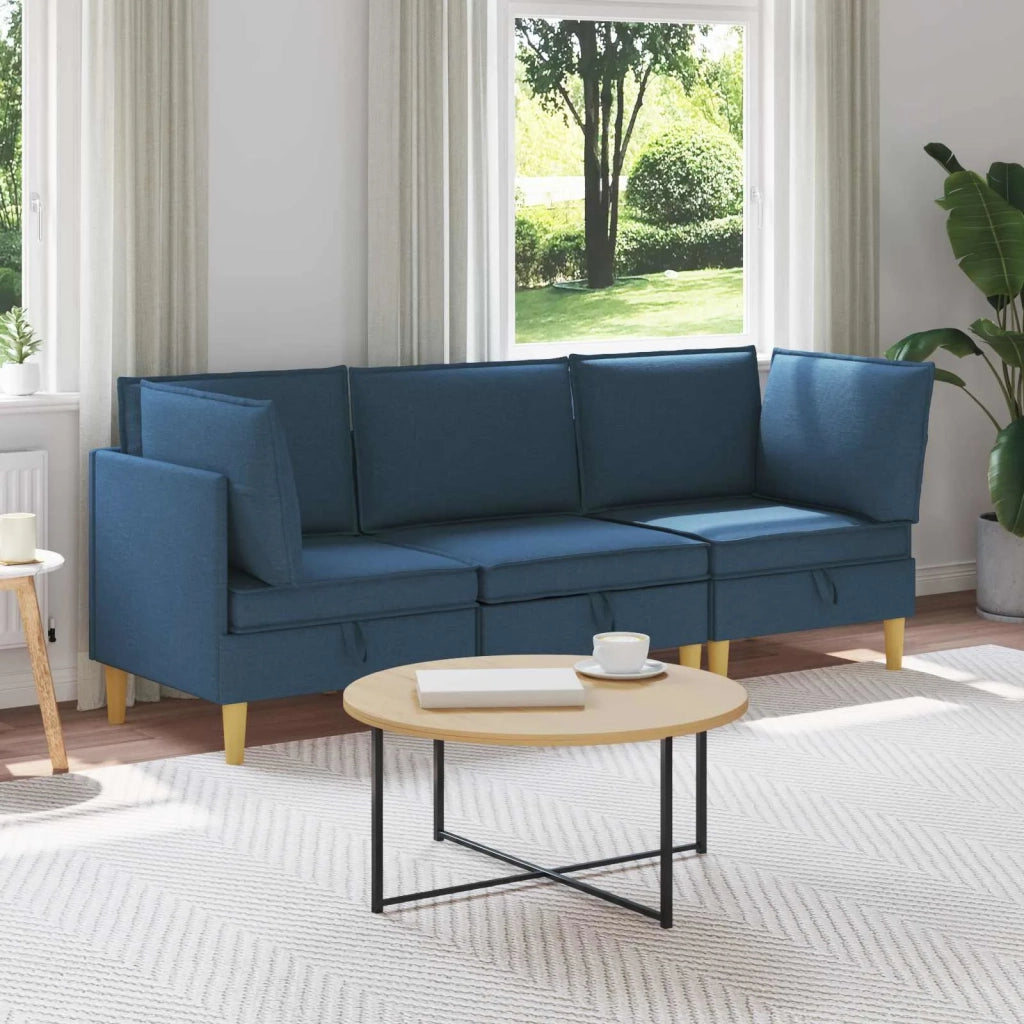 Set di divani modulari con spazio di archiviazione 3 pcs Blu