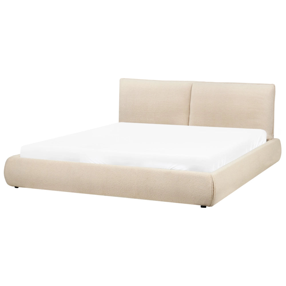 Letto matrimoniale imbottito in tessuto boucle beige chiaro 180x200 cm stile classico camera da letto