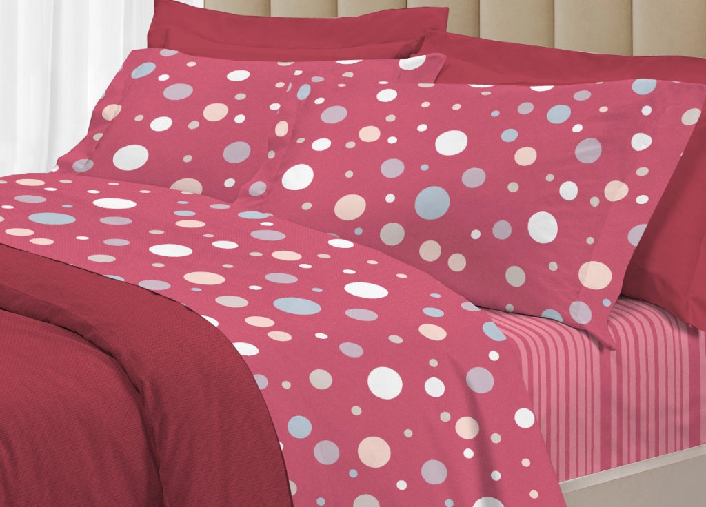 Completo Lenzuola Letto 100% Cotone Made Italy 3027 Disegno La Palla - Matrimoniale - Rosso