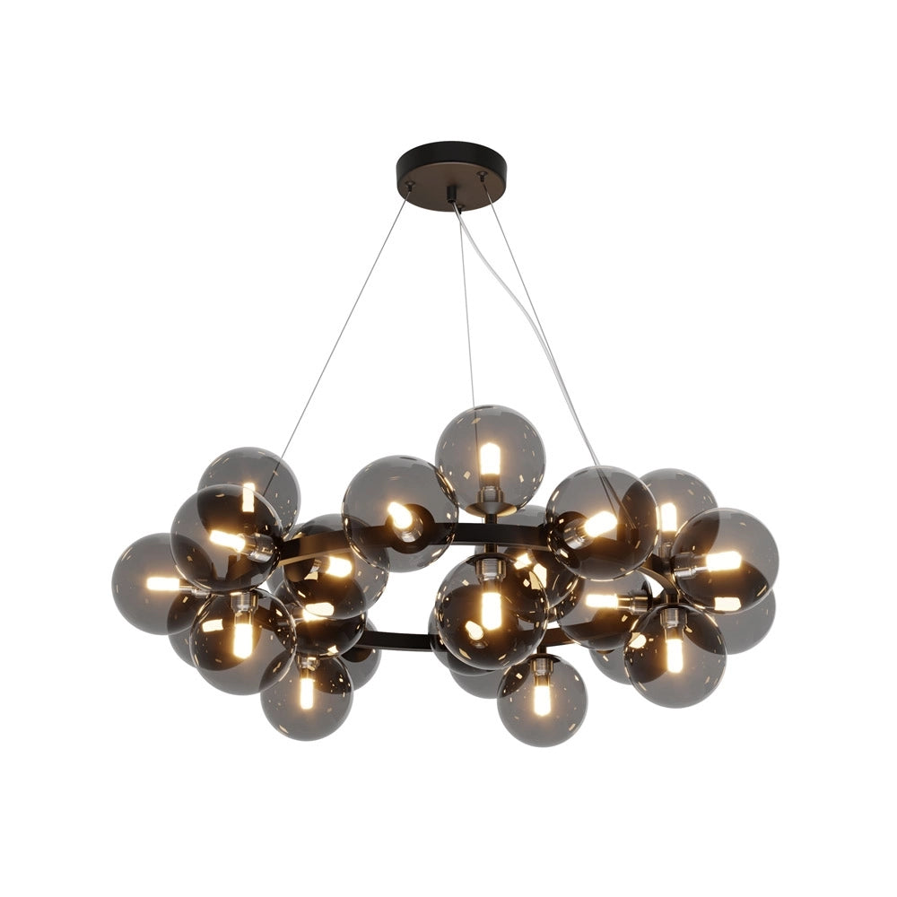Lampadario Contemporaneo Dallas Metallo Nero 25 Luci Diffusori Vetro Specchiato