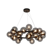 Lampadario Contemporaneo Dallas Metallo Nero 25 Luci Diffusori Vetro Specchiato