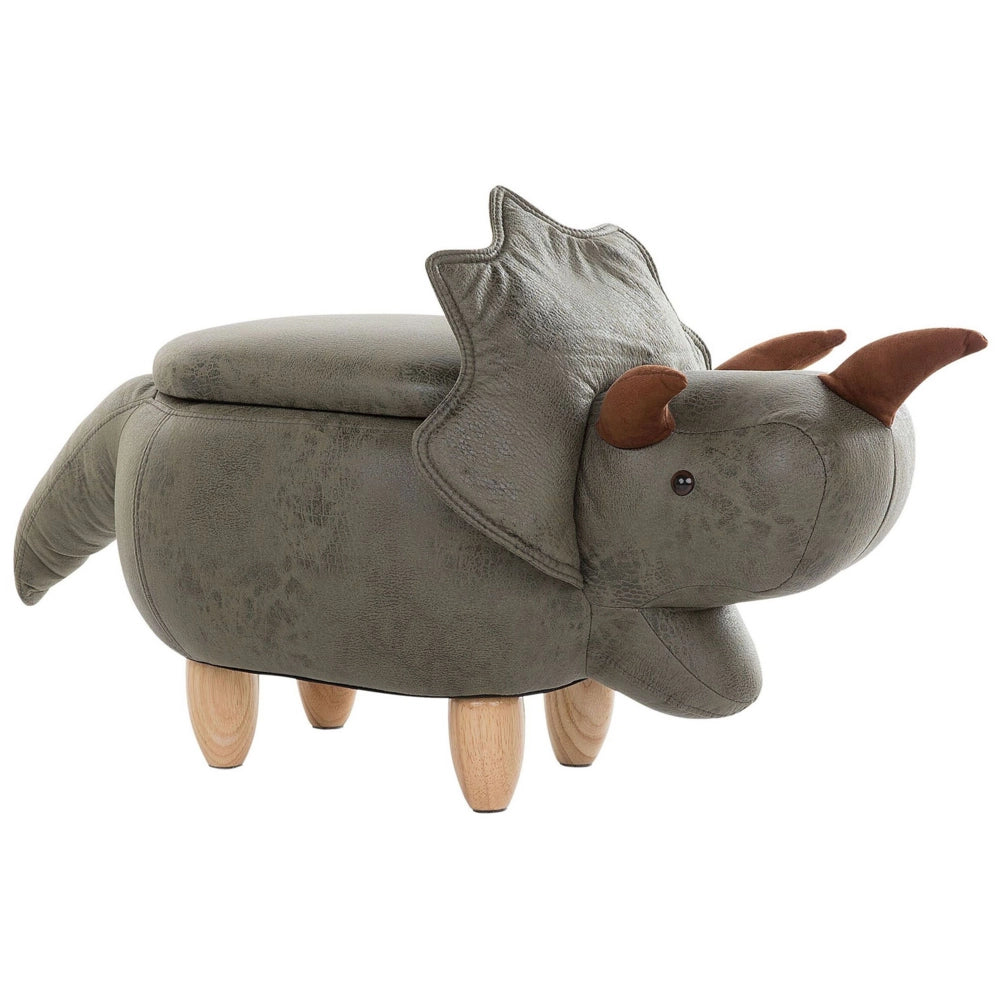 Animale Triceratopo Sgabello per bambini Tessuto in poliestere verde scuro Gambe in legno imbottite contenitore Poggiapiedi