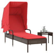 Lettino prendisole con tettuccio e Tavolino in Polyrattan Marrone 368203