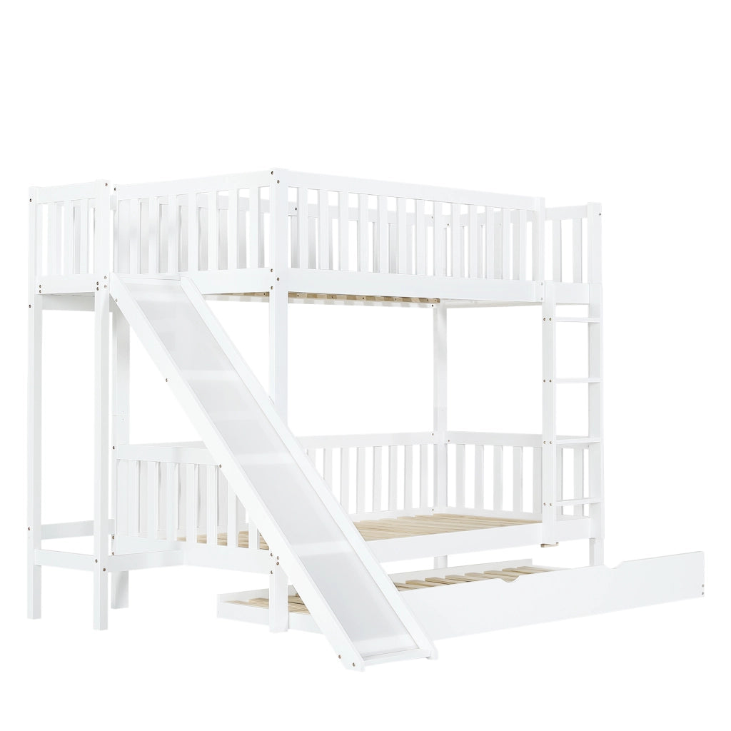 Letto a Castello con Letto Estraibile; Rampa e Scale; 90x200 e 90x190 cm; Bianco