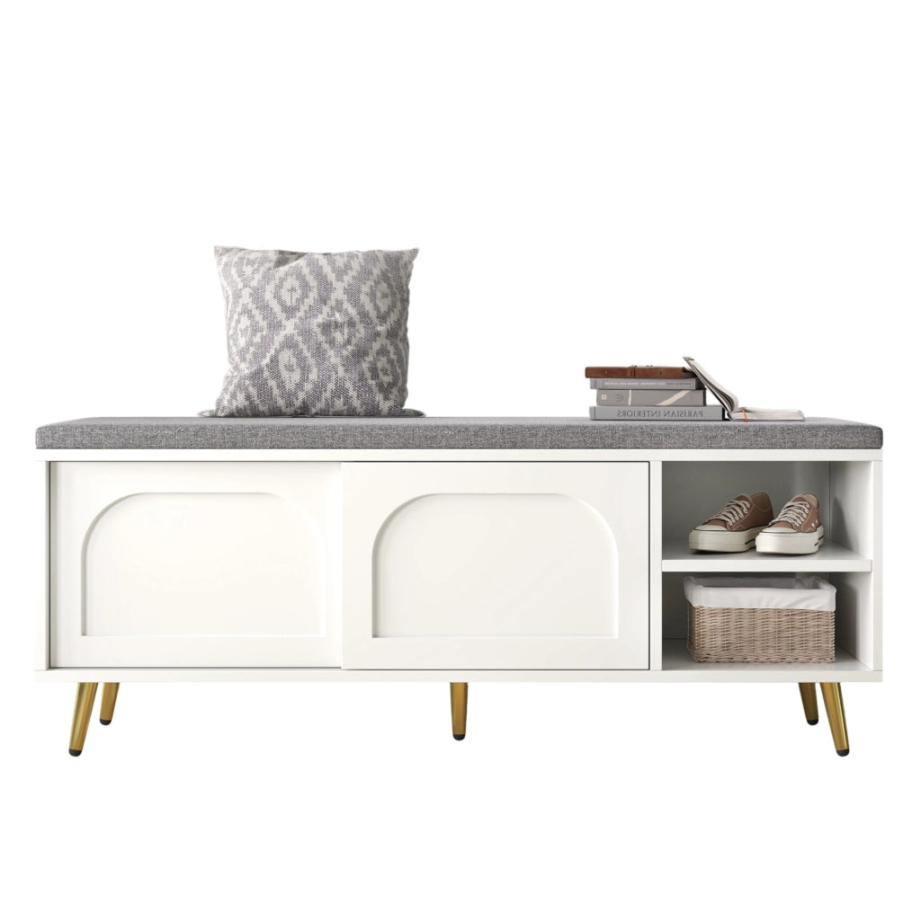 Mobile scarpiera 121x35x49 cm bianco con seduta e vano contenitore