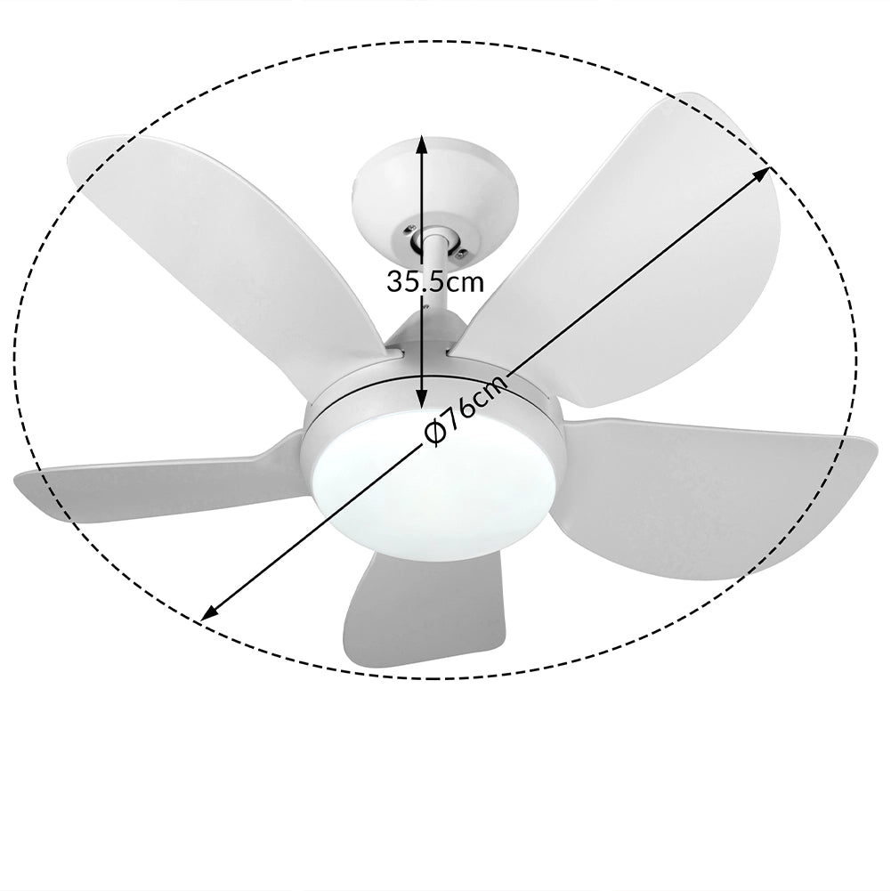 Ventilatore da Soffitto 5Pale Lampada LED Dimmerabile 20W Telecomando Bianco