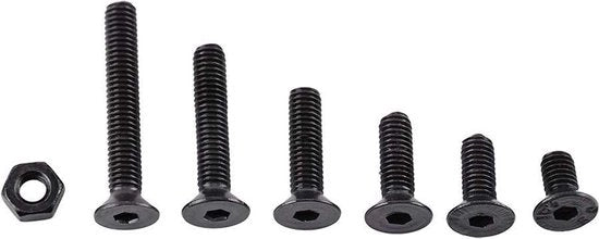 Assortimento di viti e dadi 250 pezzi M3 in acciaio nero cromato - viti a 6 gherde con filo completo e finitura semplice - testa piatta.