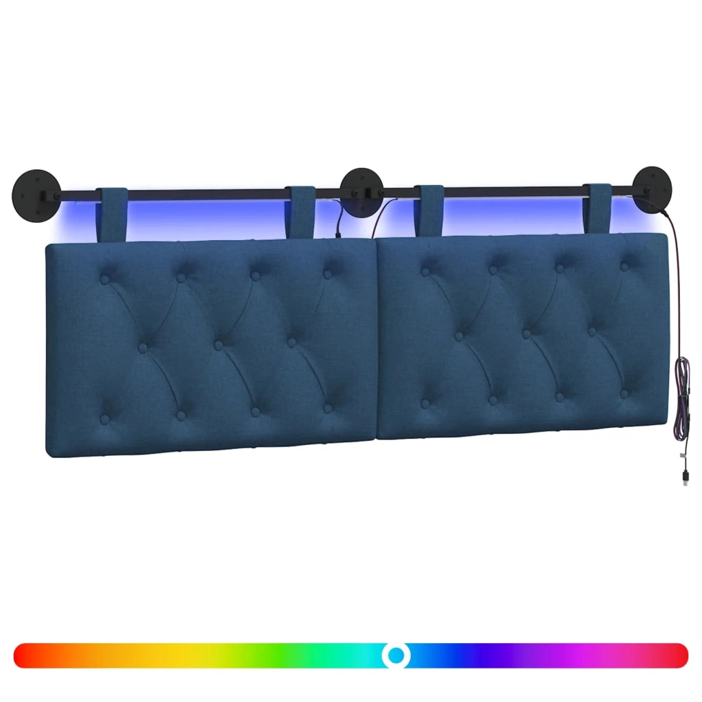 Testiera sospesa Con luce LED Blu Tessuto
