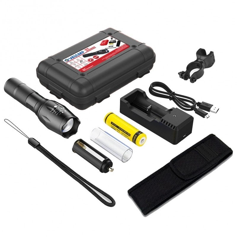 Torcia LED 10W ricaricabile con astuccio e accessori STEEL