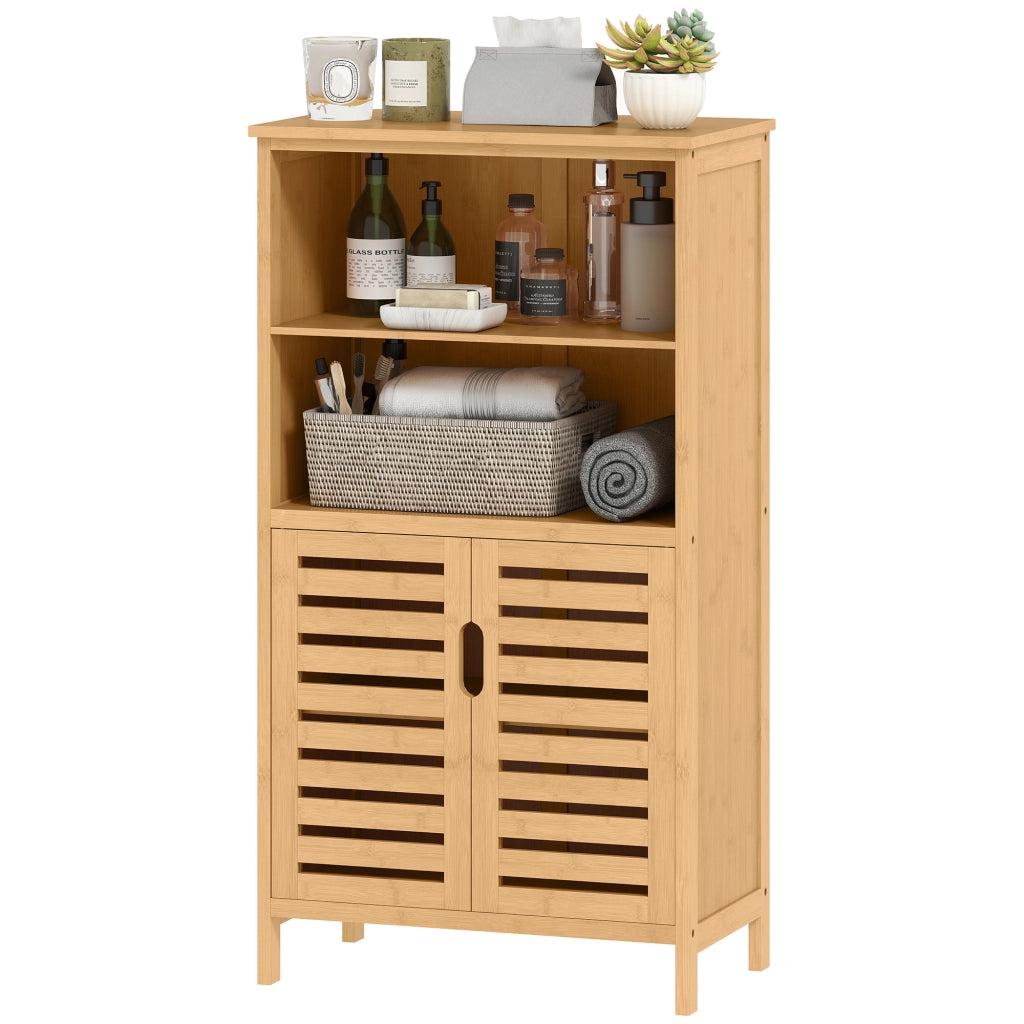 Mobiletto Bagno Bamb¨´ con 2 Ante e 2 Ripiani Aperti ¨C Zephmum ¨C 50x29x92 cm