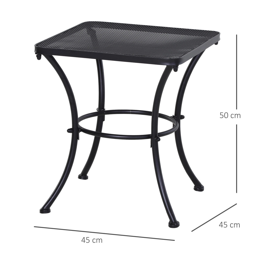 Tavolino da esterno 45x45x50 cm in metallo nero per terrazza e giardino