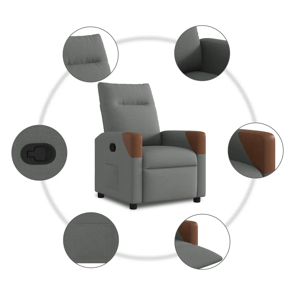 Poltrona | Sedia Relax reclinabile in tessuto grigio scuro