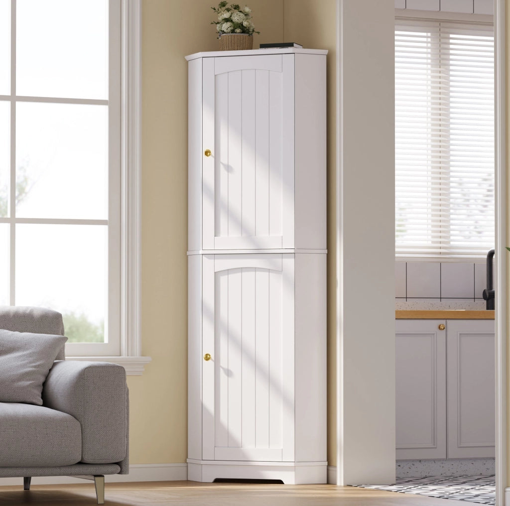 Mobile angolare con 2 ante e ripiani regolabili; 42 x 42 x 166 cm; bianco in MDF