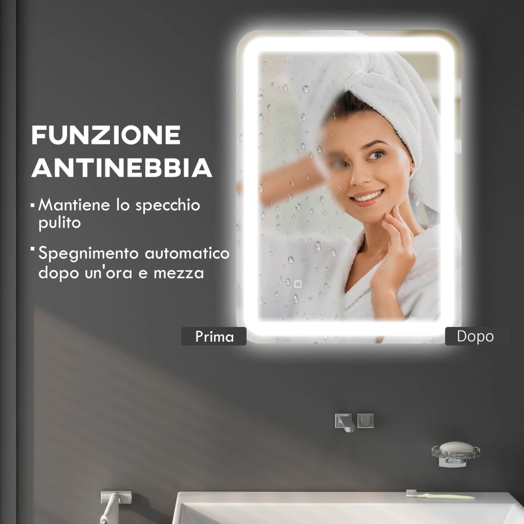 Specchio Bagno con Luce LED ¨C zephmum ¨C Bianco 70x50 cm