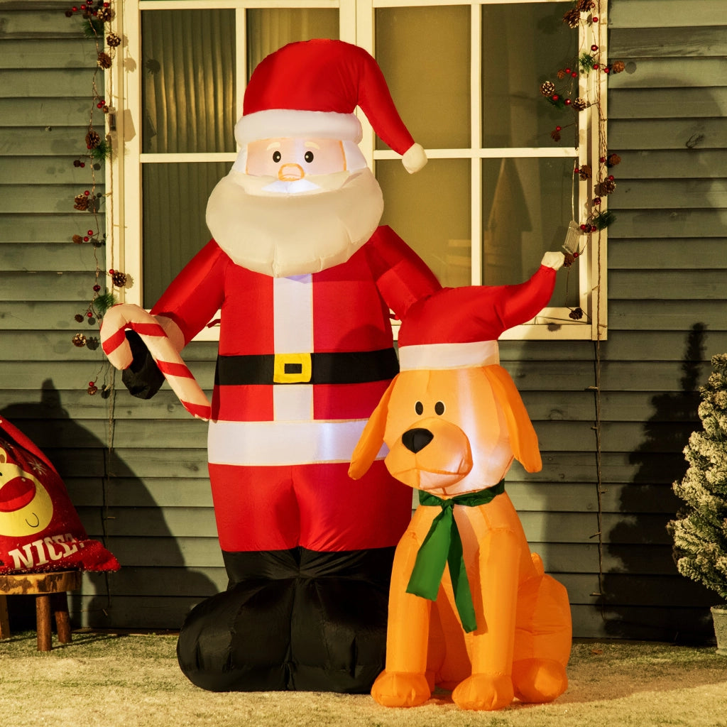 Babbo Natale Gonfiabile con Cane ¨C Xylo ¨C LED Multicolore 117x80x157cm