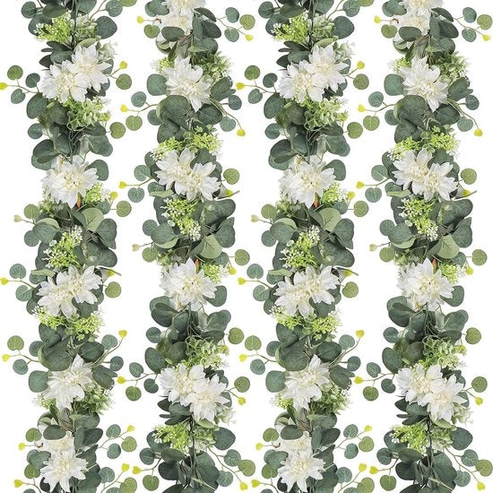 Fiori di Eucalipto Artificiale - 4 pezzi - 15 metri - Decorazione per Matrimoni - Casa - Festa - Camino Aperto