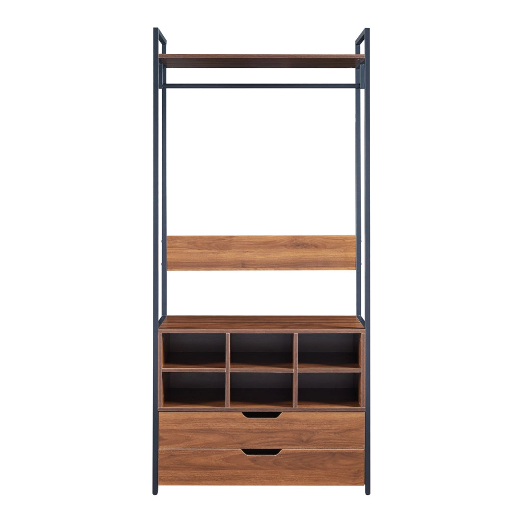 Set Larem 2 Mobili Organizzatori Guardaroba 168 cm Set C - Nero / Effetto Noce [en.casa]