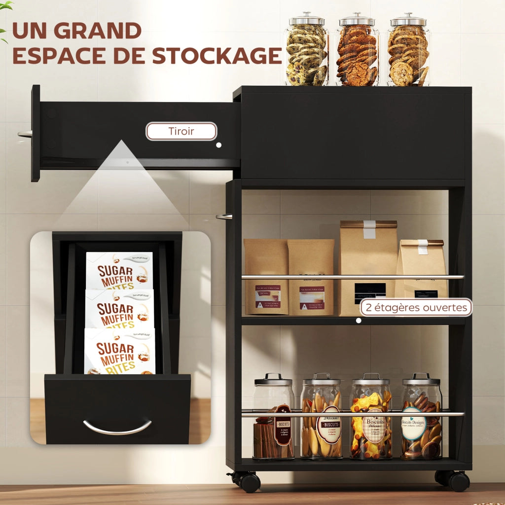 Carrello da cucina con cassetto e ripiani ¨C zephmum ¨C Nero 25x50x85
