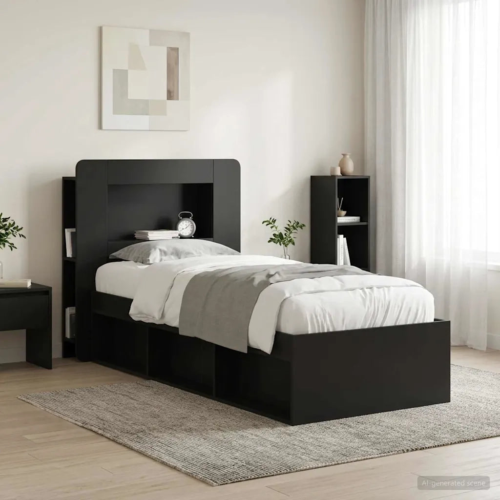 Testata del letto con archiviazione Nero Legno ingegnerizzato 8001247