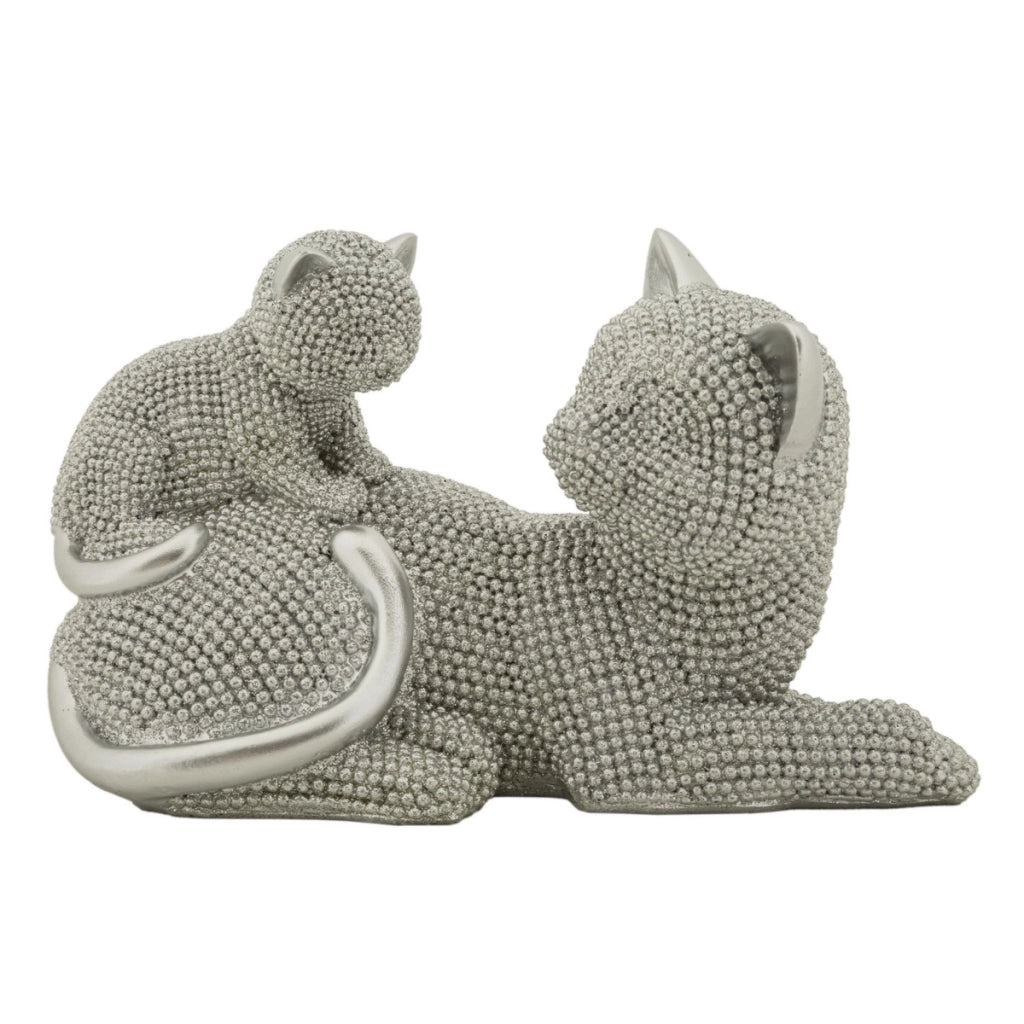 Scultura Gatti 2, Argento, Poliresina, 19x9x13 cm