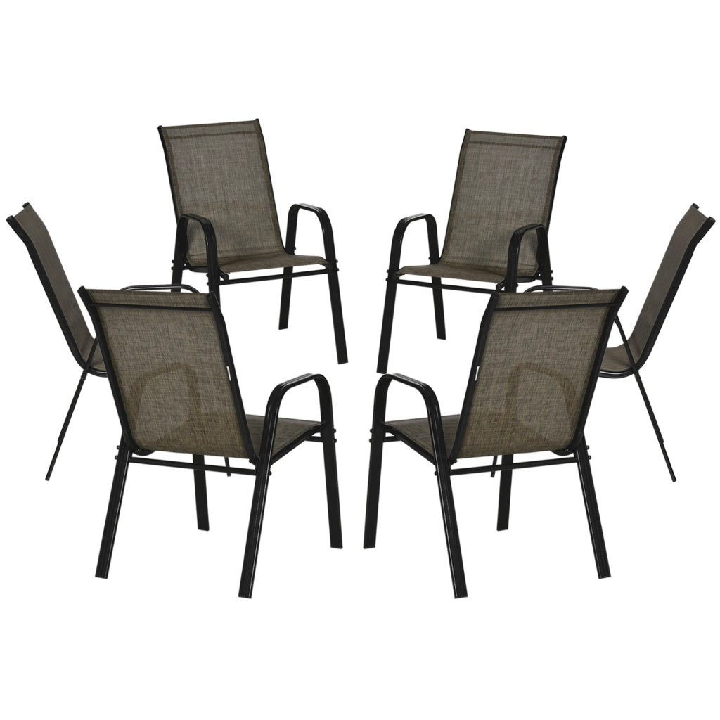 Sedia da Giardino Set 6 Pezzi ¨C zephmum ¨C Impilabile in Metallo e Tessuto, Marrone