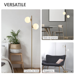 Lampada da Terra Ø28x165 cm Paralumi a Sfera con Attacco E27 Struttura in Metallo Oro