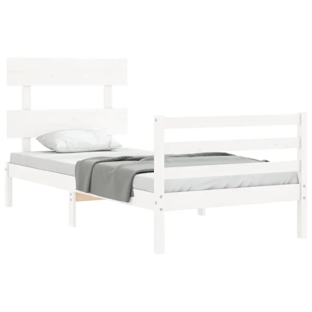 Giroletto con Testiera-Struttura Letto con testiera Bianco 90x200 cm in Legno Massello 854941