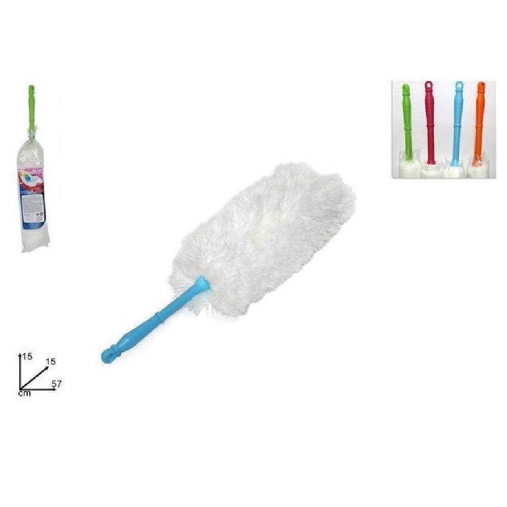 Trade Shop - Piumino Spolverino Microfibra Cattura Polvere Pulizia Con Manico Colorato -