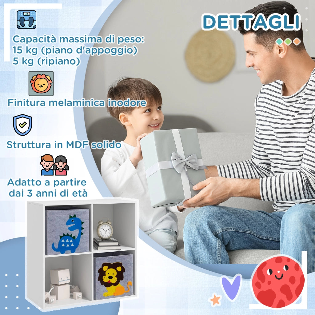 Libreria Portagiochi per Bambini ¨C zephmum ¨C Bianco, 61.8x29.9x61.8cm