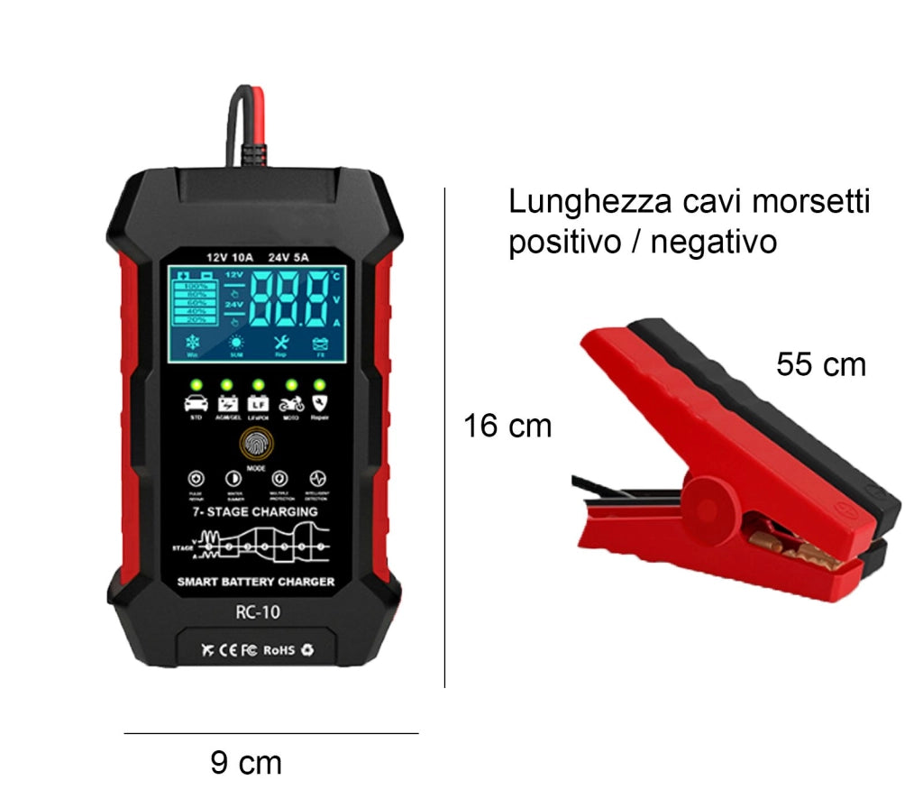TESTER RICARICA BATTERIA AUTO MOTO 12V 10 A 24 V 5A.DW-RC10