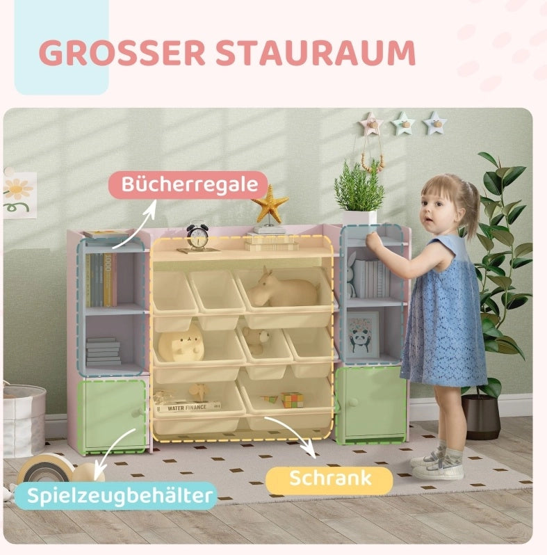 Libreria portagiochi per bambini rosa con 8 box estraibili