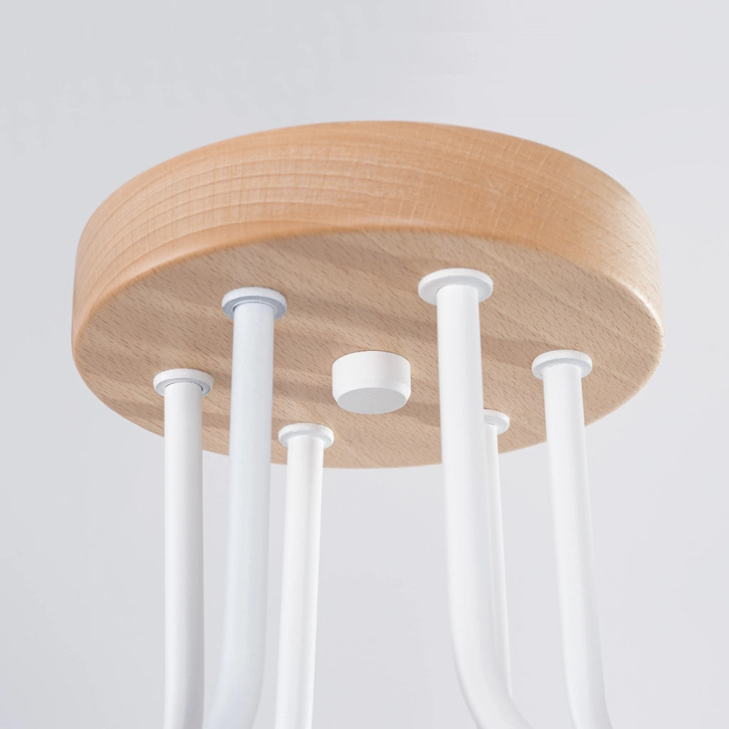 Lampada da parete TIMBO Peach Puff a 6 luci, design scandinavo, in legno bianco e acciaio