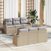 Set di Divani da Giardino con Cuscini 7 Pezzi Beige Polyrattan