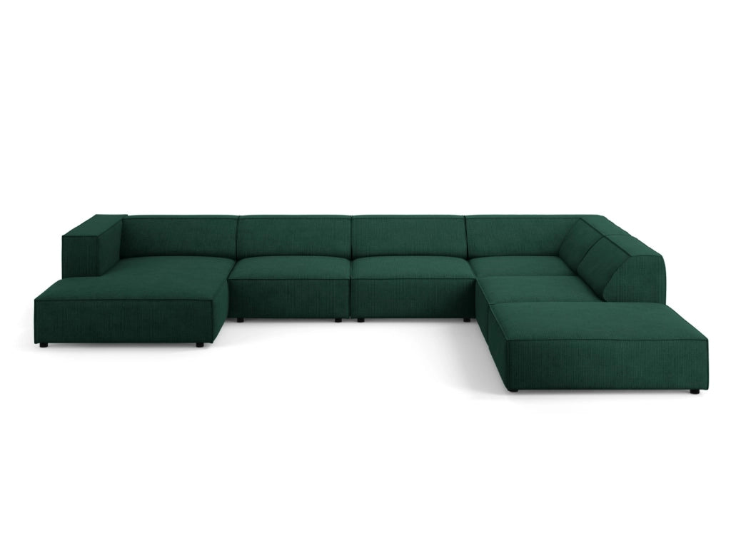 Cosmopolitan Design - Divano panoramico destro "Arendal" 7 posti in ciniglia con effetto a coste verde bottiglia 