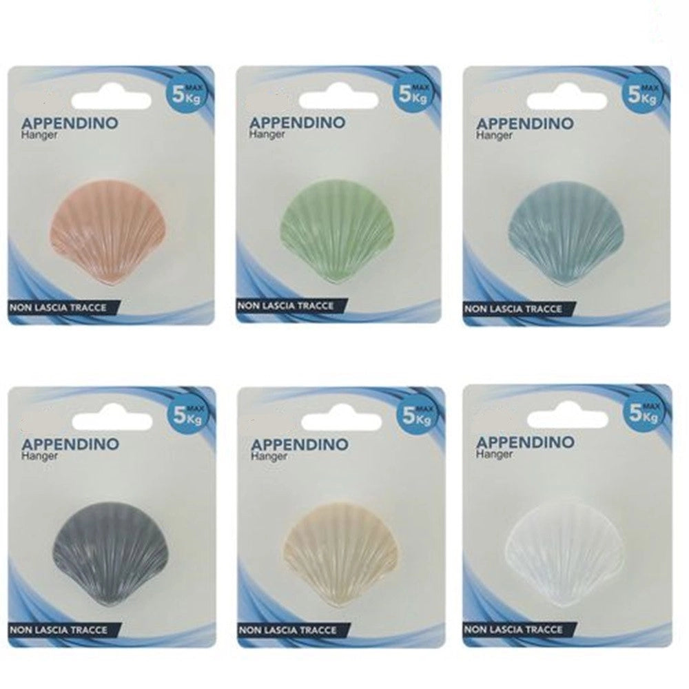Trade Shop - Gancio Appendino Adesivo Appendiabiti Parete Cucina Bagno Forma Conchiglia Colorata 10808 -