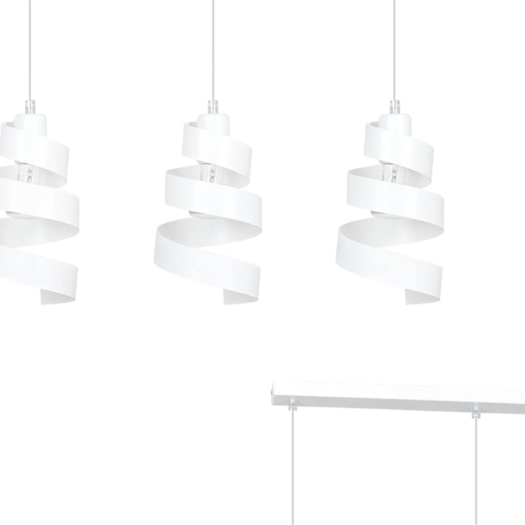 Lampadario Moderno 3 Luci Tristano In Acciaio Bianco Con Fasce A Spirale