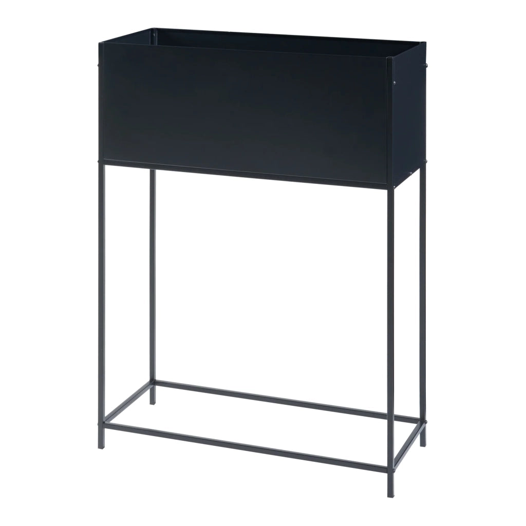 Supporto per piante con vassoio in metallo integrato 100 x 70 x 30 cm nero 03_0010710