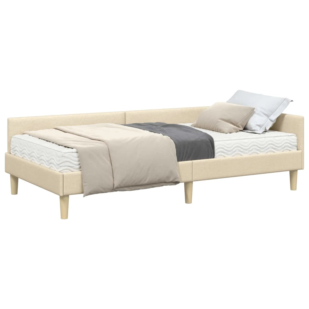Letto singolo | Letto per adulti | Struttura Letto Angolare con Materasso 2 pcs Crema Tessuto