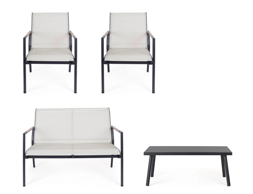 Set 5 Pezzi Salotto da Giardino con Divano 2 Poltrone e 2 Tavolini in Acciaio e Textilene Marsala Antracite