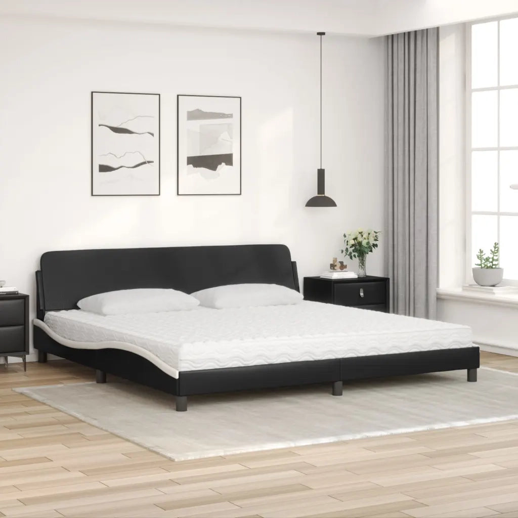 Letto con Materasso Dover Nero e Bianco 200x200cm in Similpelle 3208482