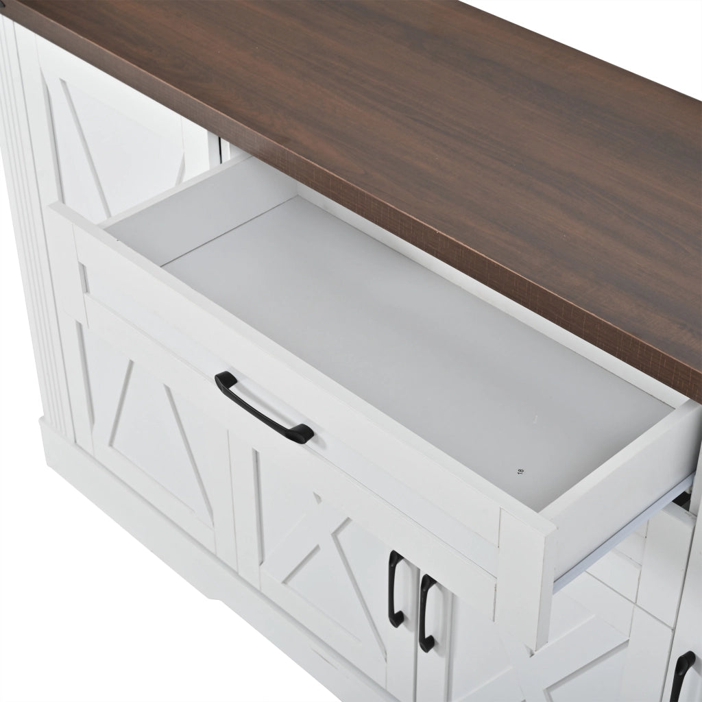 Credenza con 4 ante; 2 cassetti; 6 vani e ripiani regolabili; in MDF e truciolato; bianco; 160×39×81.5 cm