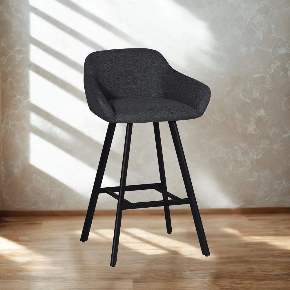 Sgabello Mey grigio scuro con seduta imbottita e gambe in metallo nero – Eleganza e comfort per la zona snack
