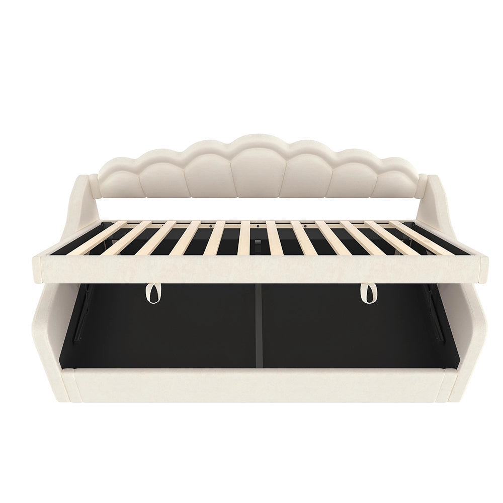 Letto giorno idraulico 90x200cm - Xylo - beige, luci colorate, velluto