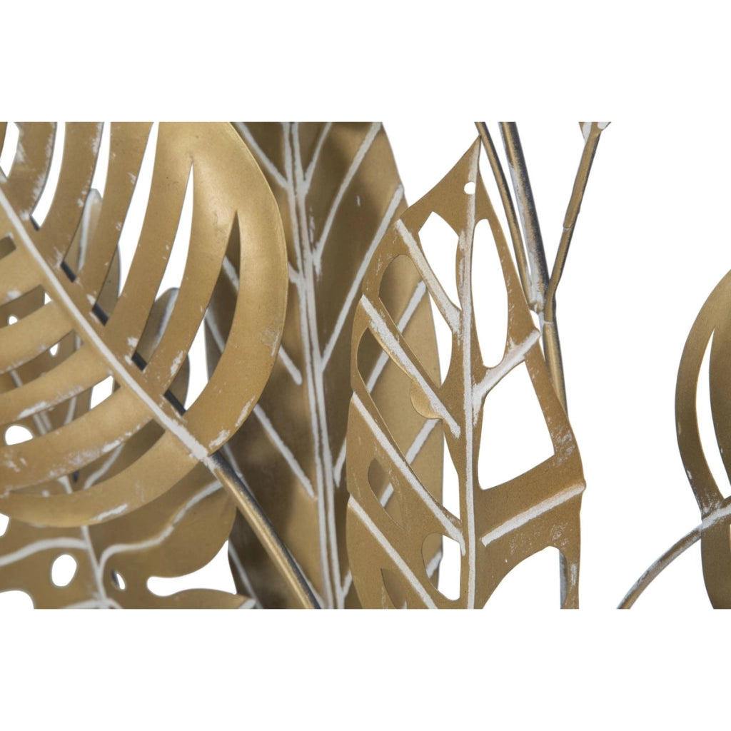 Decorazione in Metallo 3D Foglia 20, Oro, Metallo, 60x6,5x80 cm