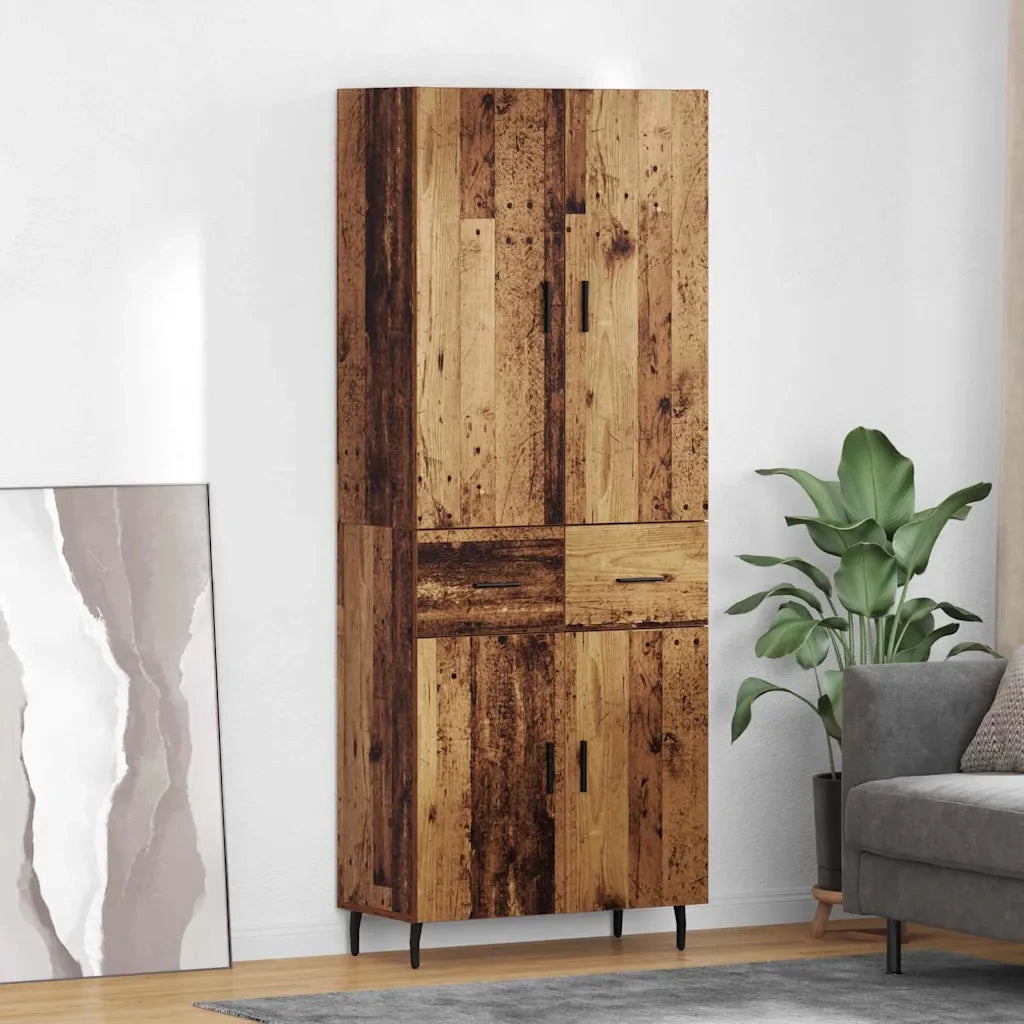 Credenza 2 pcs Legno vecchio Legno Stratificato e Vetro