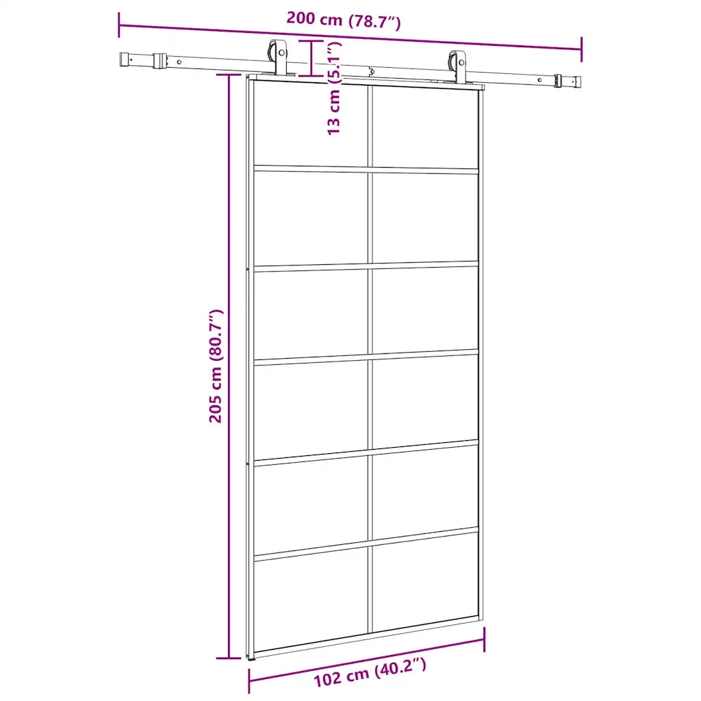 Porta Scorrevole con Ferramenta Nera 102x205 cm in Vetro ESG 3375852