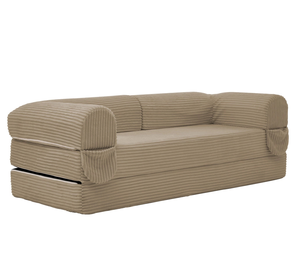 Divano letto convertibile 2 posti con braccioli imbottiti, stile minimalista, in tessuto a coste, Marrone
