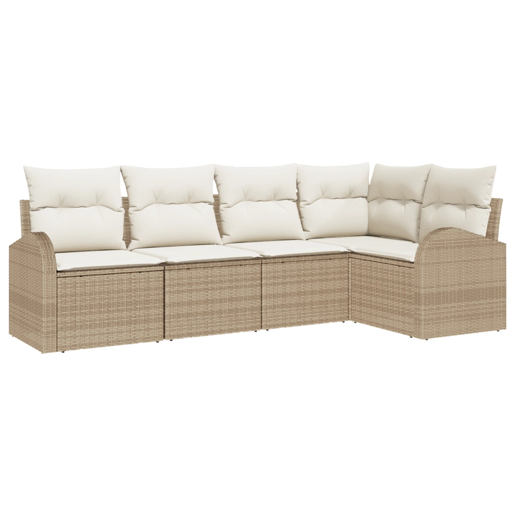 Set divano da giardino 5 pezzi con cuscini beige in polyrattan