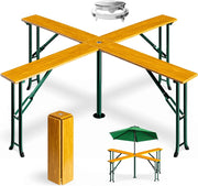 Tavolo Quattro XXL Alto Set Birreria 20 Persone con Supporto Ombrellone Pieghevole Legno Fiere